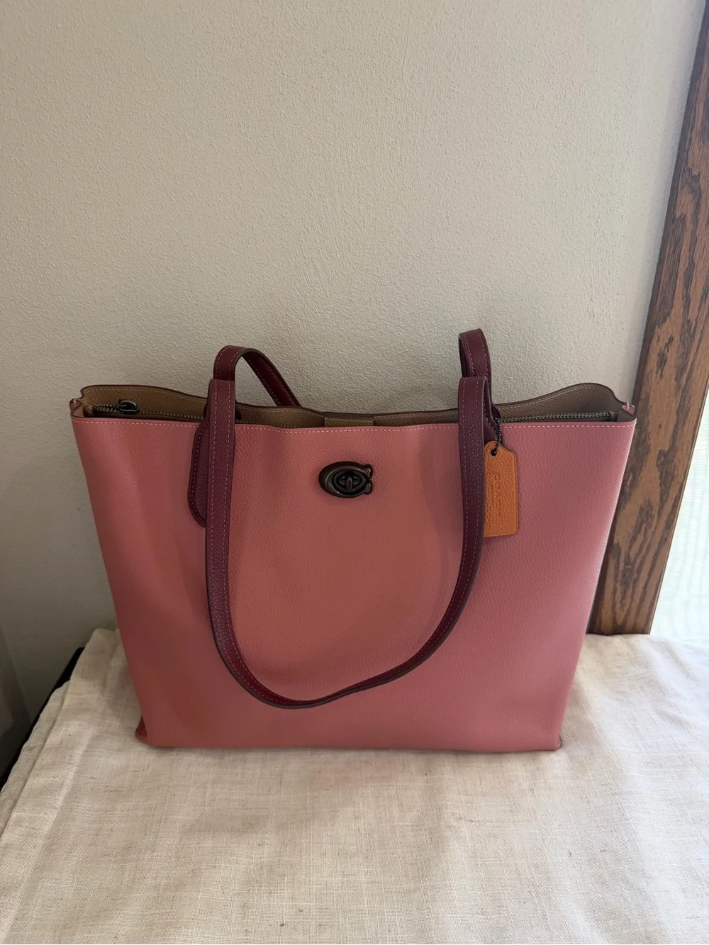 Coach Willow Tote With Pink Colorblock Coated Canvas Leather